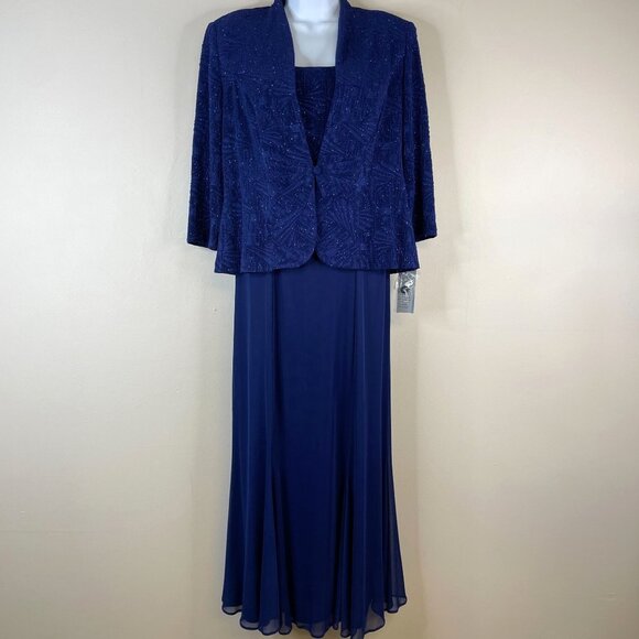 Alex Evenings Glitter Chiffon Gown 2 PC Dress NWT 10P Blue Jacket Special Event - Picture 1 of 16